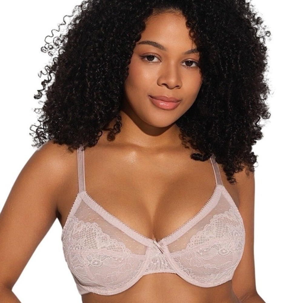 She Curve Lightweight Soft Lace Bra Pink Padded Underwire 40C Full Support Lift